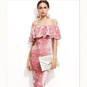 Soft pink off the shoulder ruffle dress